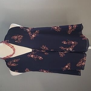 Derek Lam 10 Crosby Blue with Pink Floral V-Neck Flowy Sleeveless Top - Sz 2